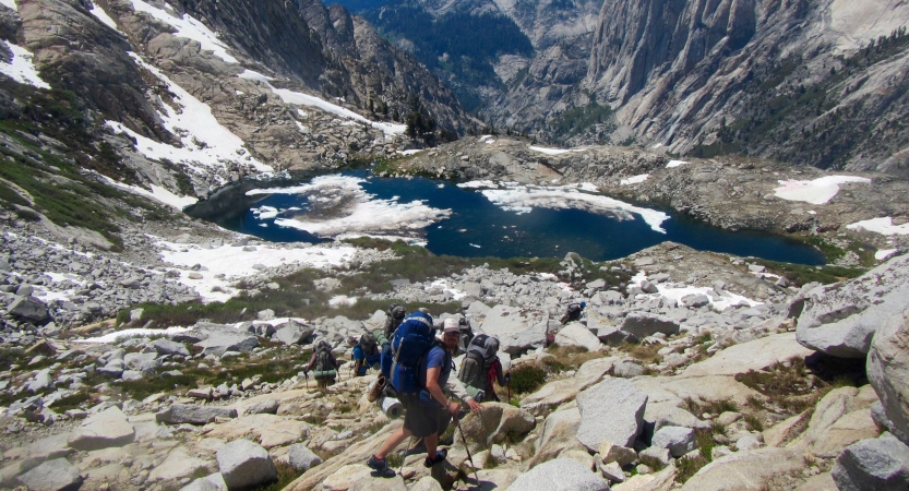 adults backpacking trip in california